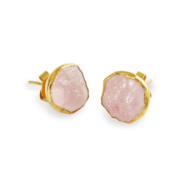 Gold Plate Pink Quartz Studs - Afghanistan