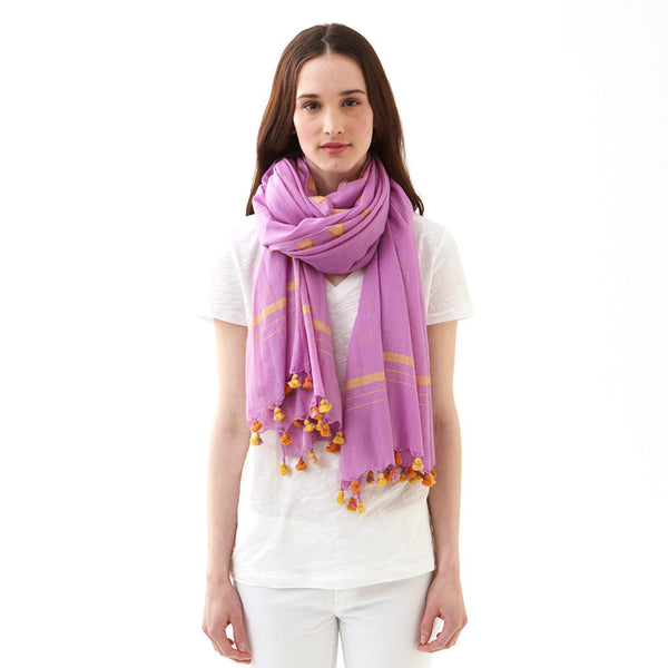 Violet Jamdani Cotton Scarf - India